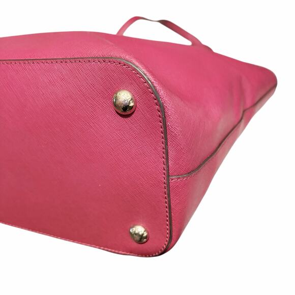 Michael Kors Jet Set Saffiano Leather Tote Burgundy Red MK Charm Shoulder Bag - Picture 7 of 12